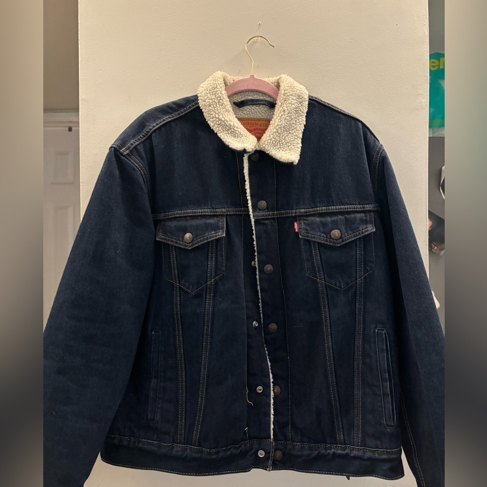 Levi's Dark Blue Denim Jacket with Cream Sherpa Collar
